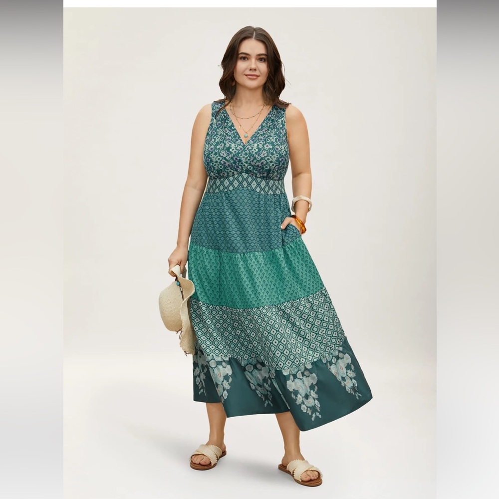 #158 BloomChic Turquoise and Emerald Maxi Dress - Picture 3 of 8